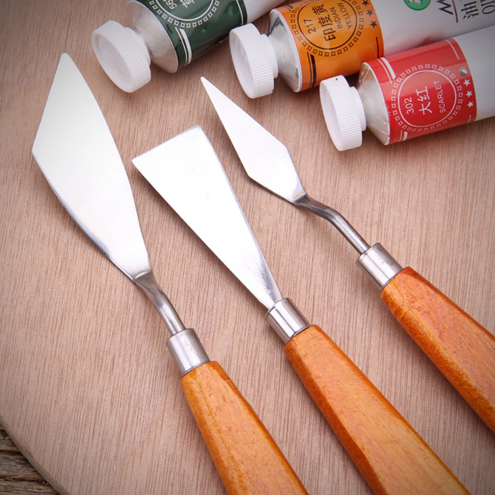 

1Set Oil Painting Knife Set Stainless Steel Blades Wood Handle Various Sizes for Canvas Color Mixing Scraper Metal Spatula