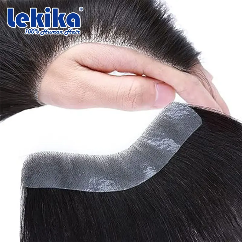 Men Forehead Hairline V Shape Toupee Human Hair Skin PU Man Hairpieces Frontal Hair Topper for Receding Natural Hairline