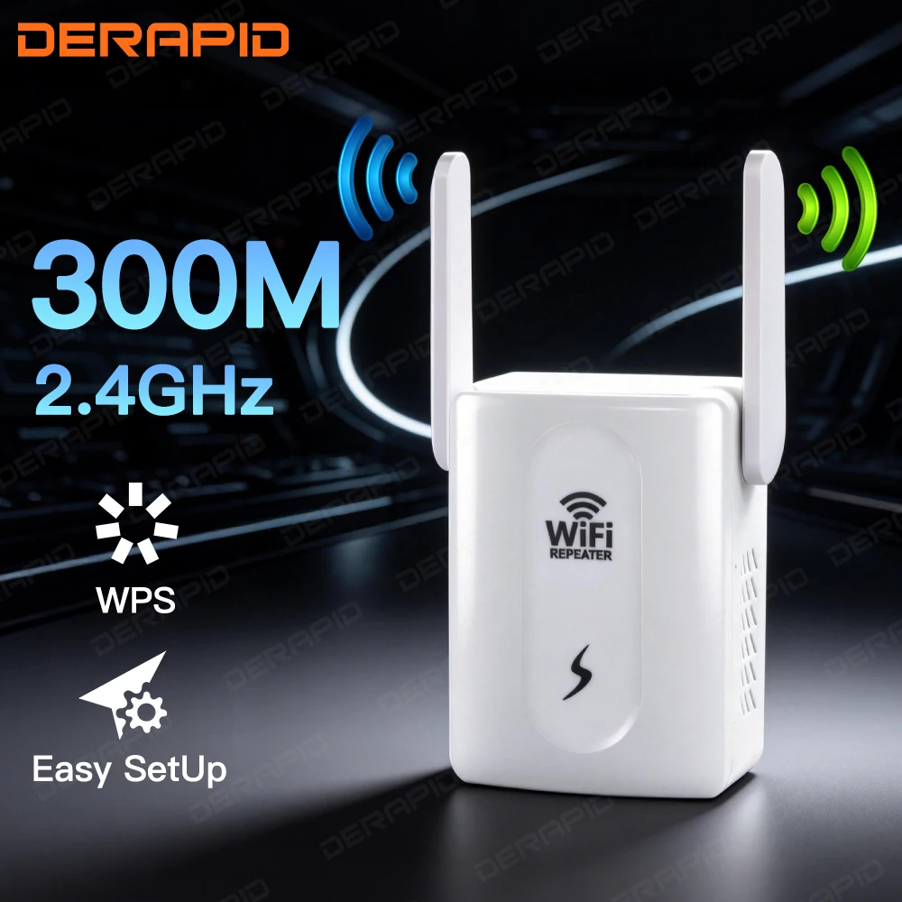 300Mbps WiFi Repeater Signal Booster 2.4GHz Long Range Extender Wireless Access Point Easy Setup for Home Office EU Plug