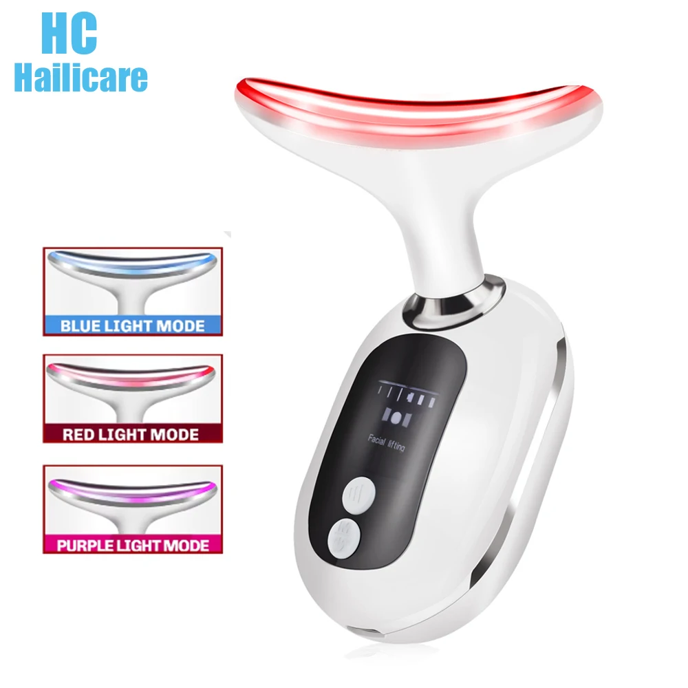 Neck Face Lifting Massager EMS Skin Tighten Device 3 Color Light LED Photon Therapy Neck Wrinkle Remover Skin Lifting Tighten