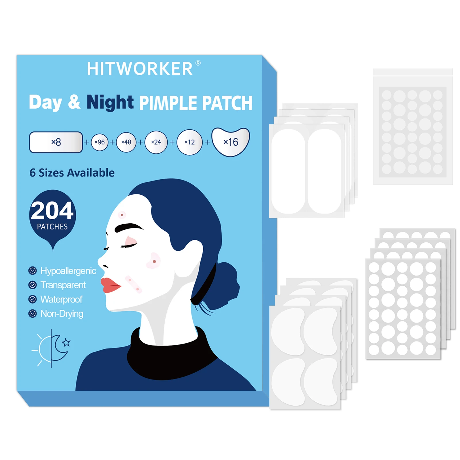 204 قطعة XL غير مرئية حب الشباب القشرة مقطوع ملصق تقليل حب الشباب التطهير المسام إزالة النفط إصلاح والبشرة الناعمة منتجات الوجه Var