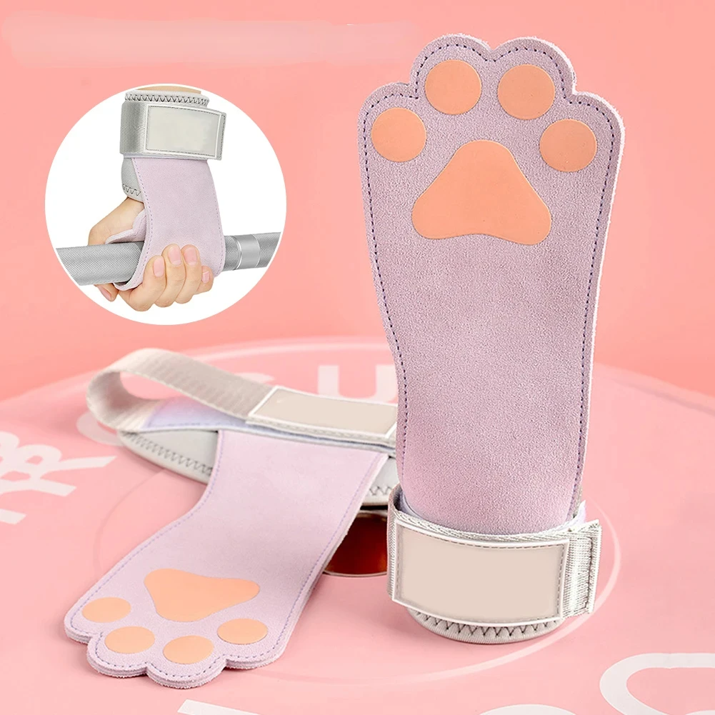 

Dog Paw Shape Professional Womens Hard Pull Assist Belt Cowhide Palm Protector Pull Up Dumbbell Fitness Horizontal Bar Gloves