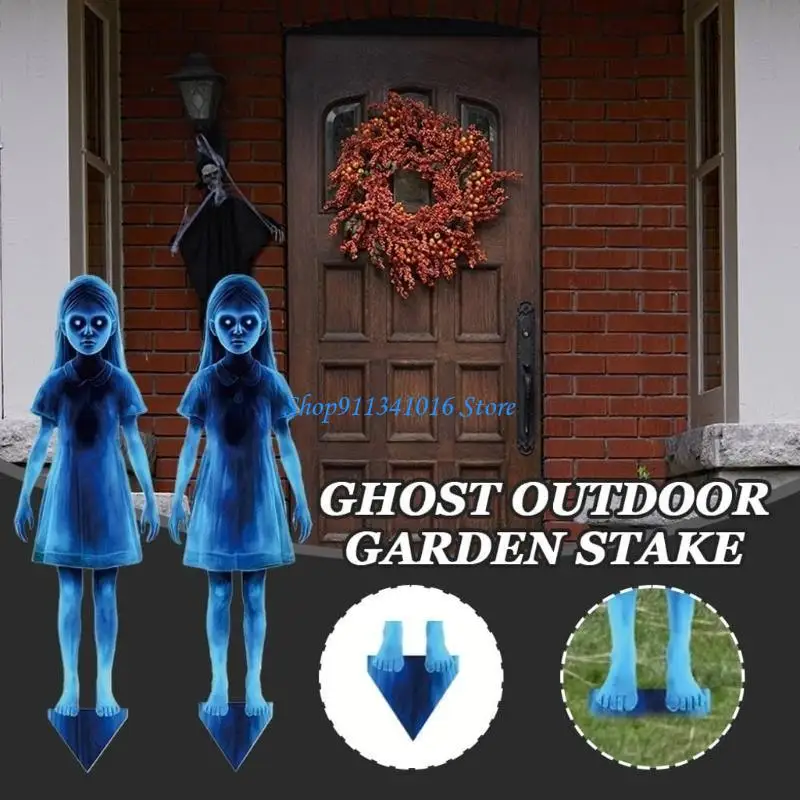  40cm Height Scratch Resistant Halloween Twin Girl Stake Iron Statue Decoration For Outdoor Courtyards Party Displays