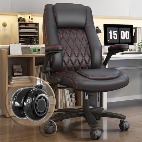 High Back Executive Office Desk Chair, Leather Computer Chair, Black | 2.6