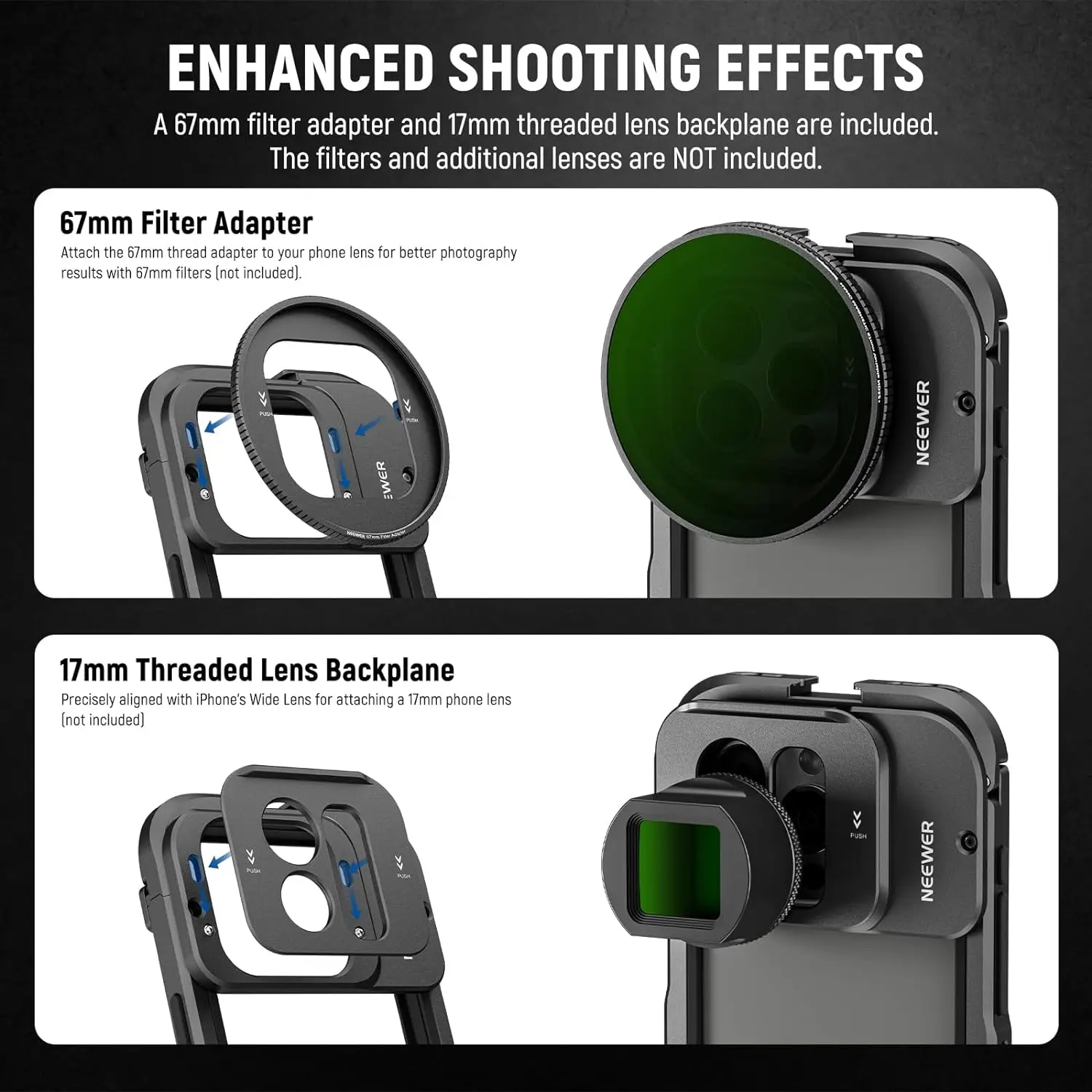 NEEWER 15 Pro Cage per telefono Video Rig con doppie maniglie per Phone 15 Pro Phone Rig Stabilizzatore per smartphone per la registrazione video