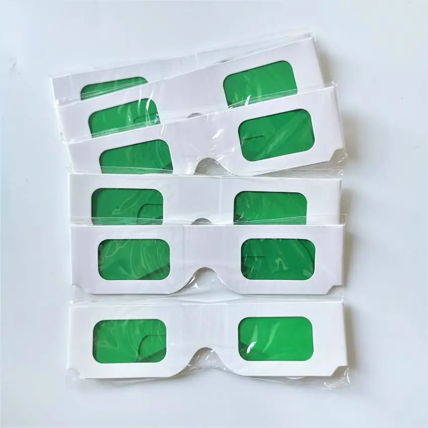 Free shipping (100pcs/lot) Re-useable white paper 3D glasses Paper Frame Green/Geeen lens 3d Decoder Glasses for promotion