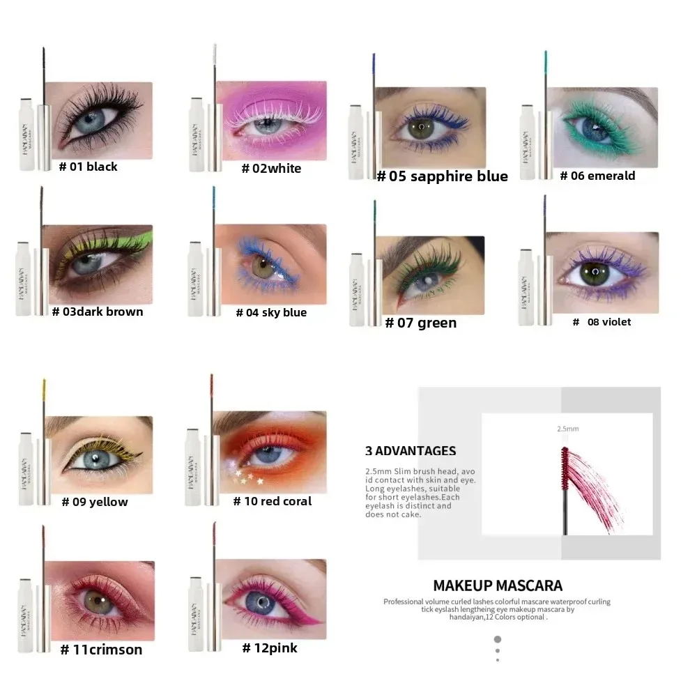 Long Lasting Colorful Mascara Waterproof Curling Cream Party Stage Makeup For Enhanced Red Blue White Eye Lashes