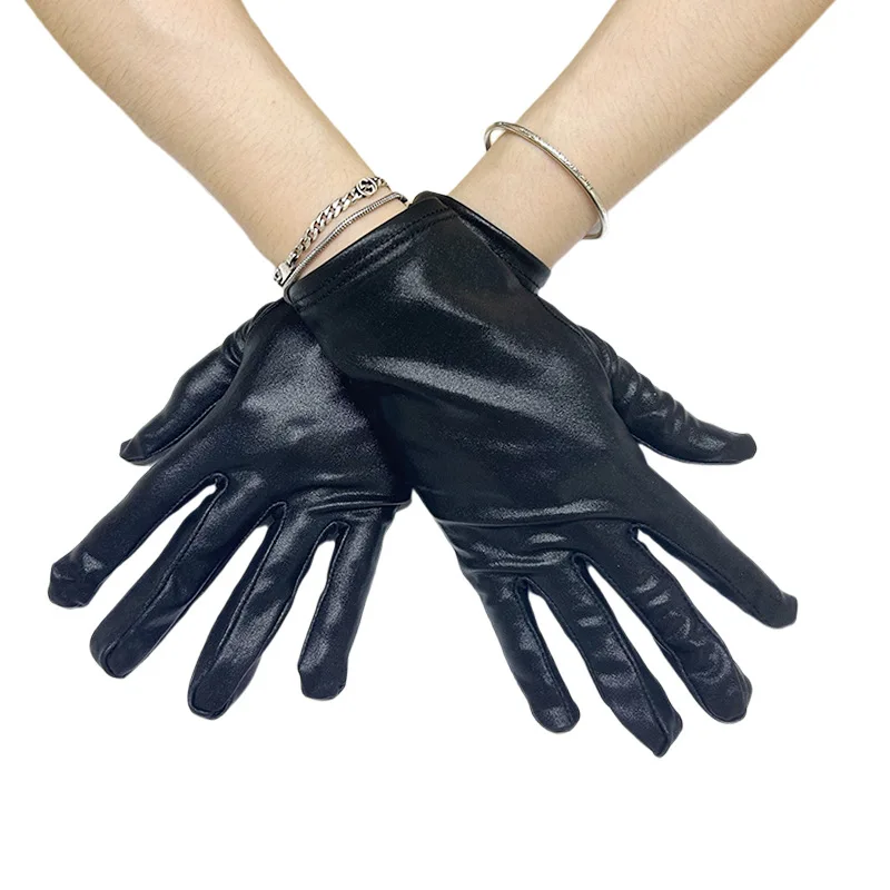 Gloves Short Stretch Punk Dark Harajuku Faux Leather Performance Dance Costume Women Men Stage Party Lightweight Black