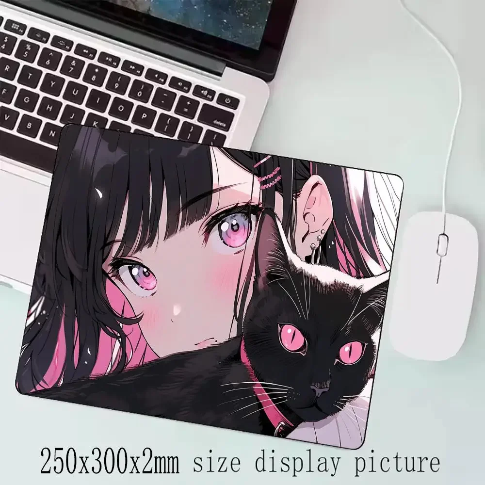 Girl black cat Mouse Pad Large Computer Office Game Table Mats XXL Rubber Anti-slip Gaming Keyboard Mousepads Long Desk Pads