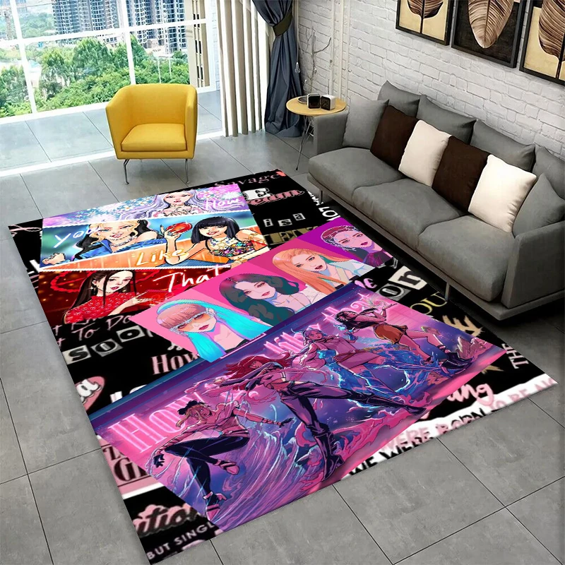 

Модный ковер B-Black P-Pink Kpop Star для игровой комнаты, спальни, гостиной, дивана, домашнего декора, детский коврик, нескользящий напольный коврик