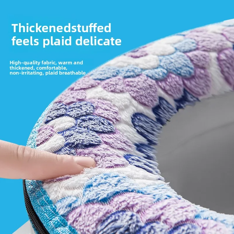 ホーム 厚みのある便座カバー、ジッパーとベルクロの二重固定、四季通用、洗える、柔らかく肌に優しい、滑り止めフィット