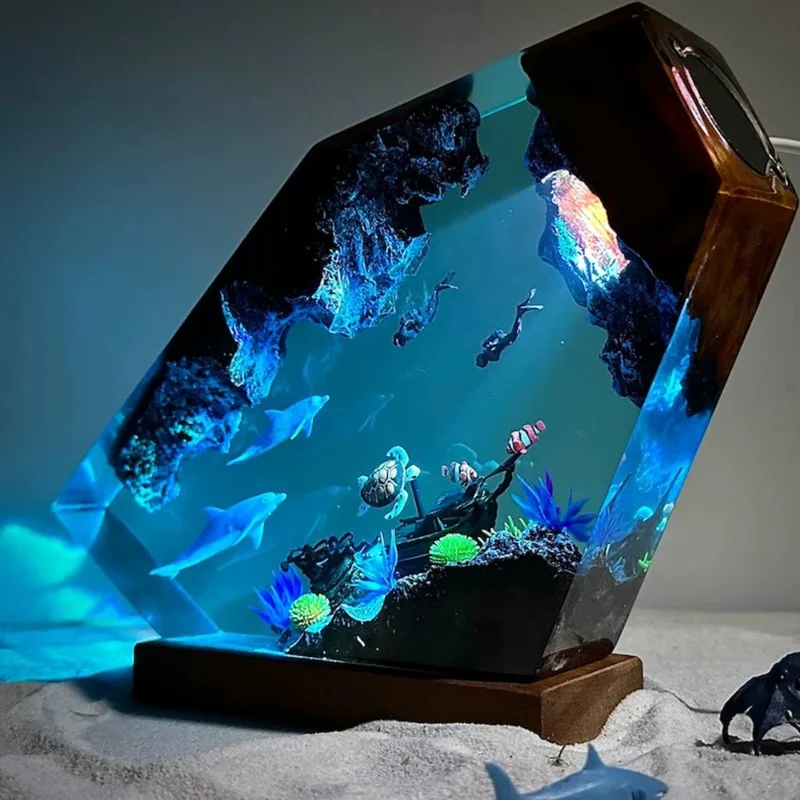 Healing Ocean Micro Landscape Ambient Light Epoxy Night Light Send Birthday Gifts Creative Whale Desktop Decompression Ornament