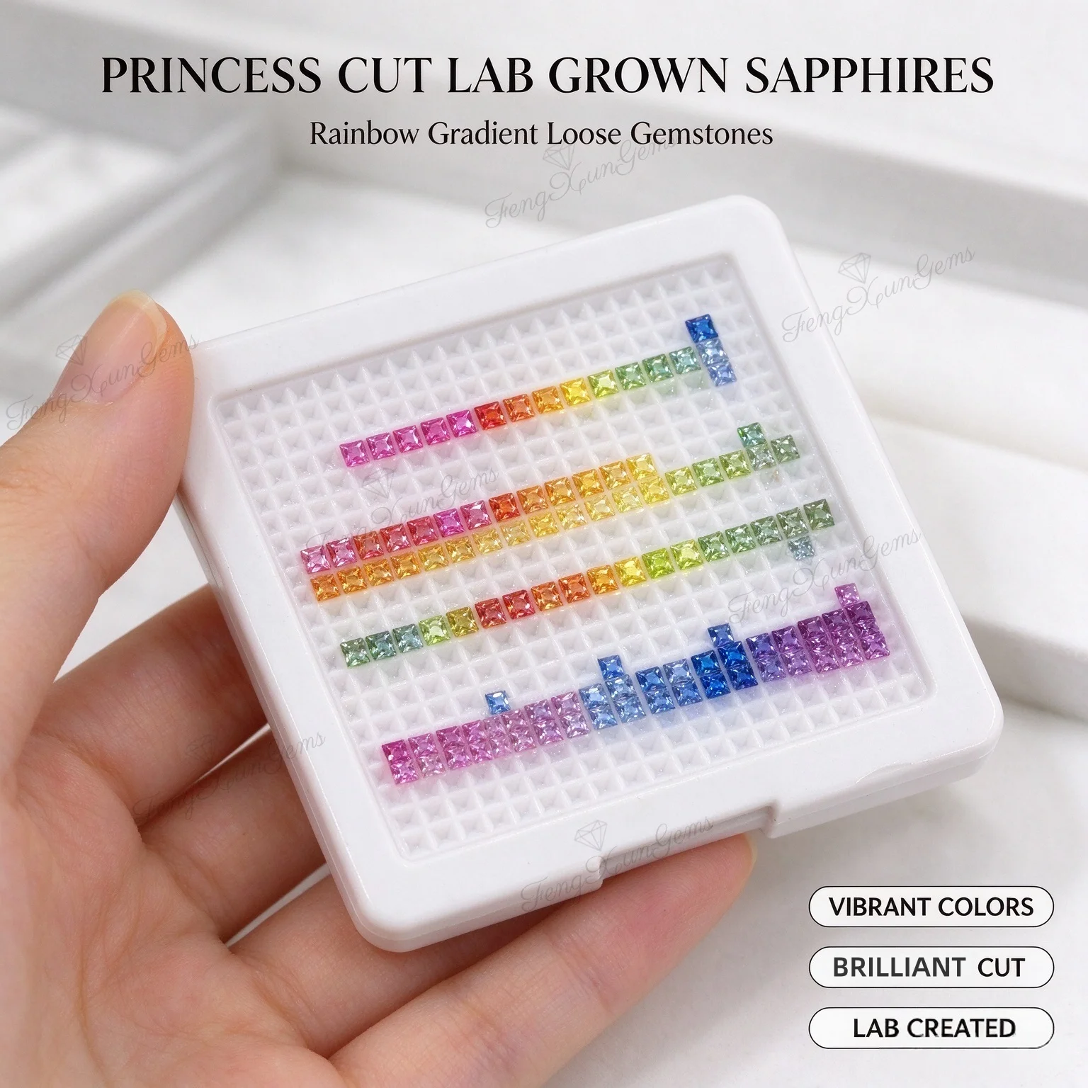 Princess Cut Rainbow Lab Grown Sapphire Loose Stones 2x2mm 2.5x2.5mm 3x3mm Square Gradient Color for DIY Jewelry Making