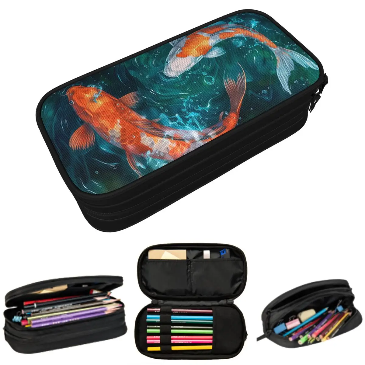 

Cartoon Koi Fish And Water Ripple Pencil Case for Students Gifts Pen Box Pencil Bag Stationery Supplies Pen Holder Bag