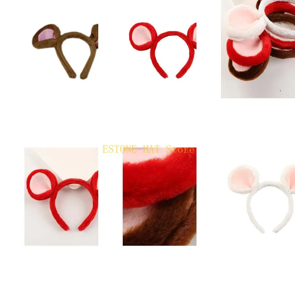 49MF Cartoon Mouse Ear Hair Hoop Washing Face Hair Holder Halloween Party Costume Headwear for Children Women