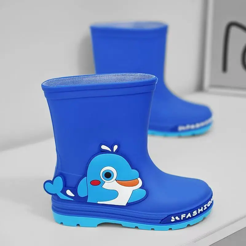 Children's Four Seasons High Top Rain Boots Boys Girls Thick Sole Non Slip Lovely Cartoon Waterproof Mid-Sized Child Water Shoes