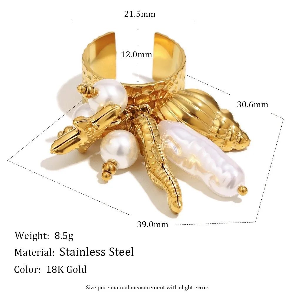 New Stainless Steel Coral Pendant Open Ring Lemon Charm Resin Charm Cuff Ring Seahorse Charm Charm Ring Women