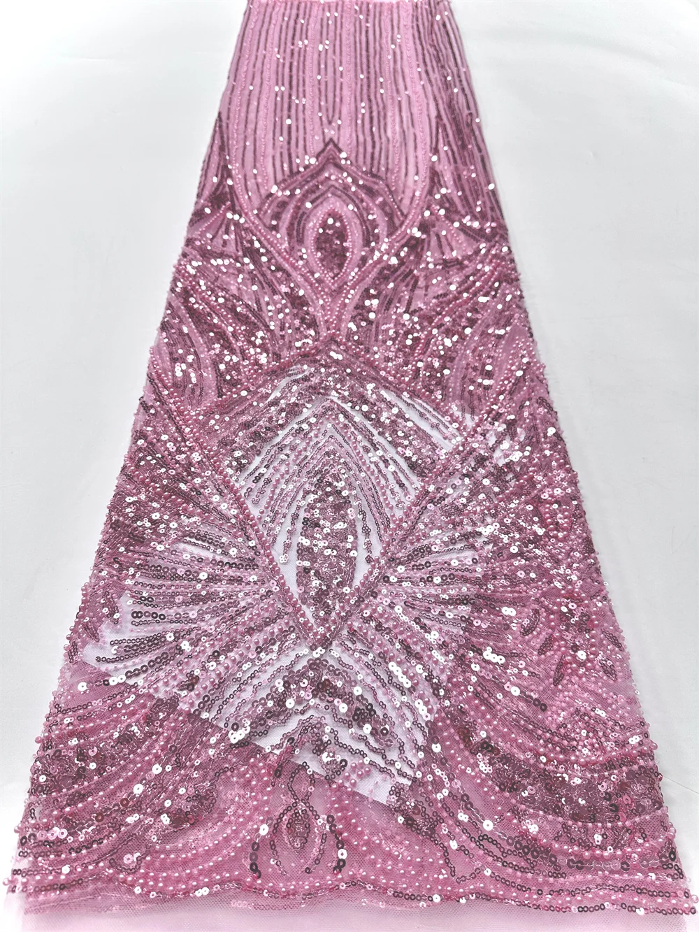 

African Luxury Beaded Tulle Lace Fabric 2025 Nigerian Handmade Heavy Sequins Mesh Lace Fabrics For Bridal Wedding Dress Women