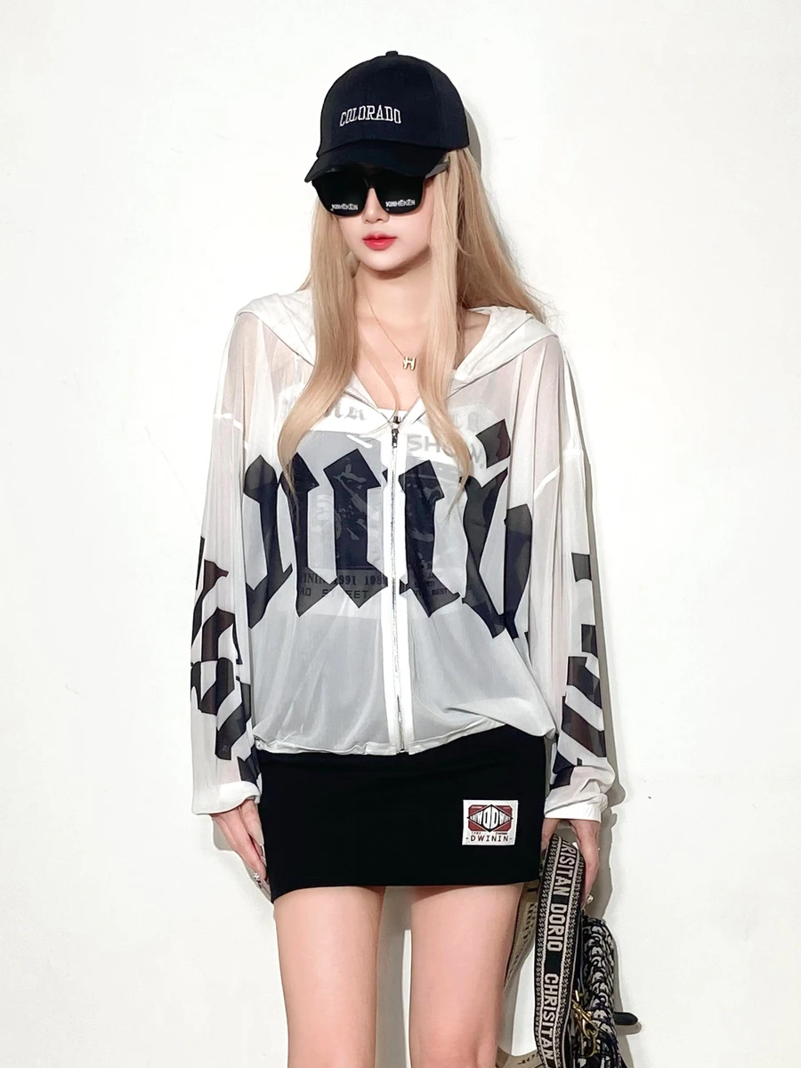 

Женская летняя новинка 2025: дышащая тонкая свободная верхняя одежда с капюшоном для защиты от солнца, из смесового полиэстера и спандекса