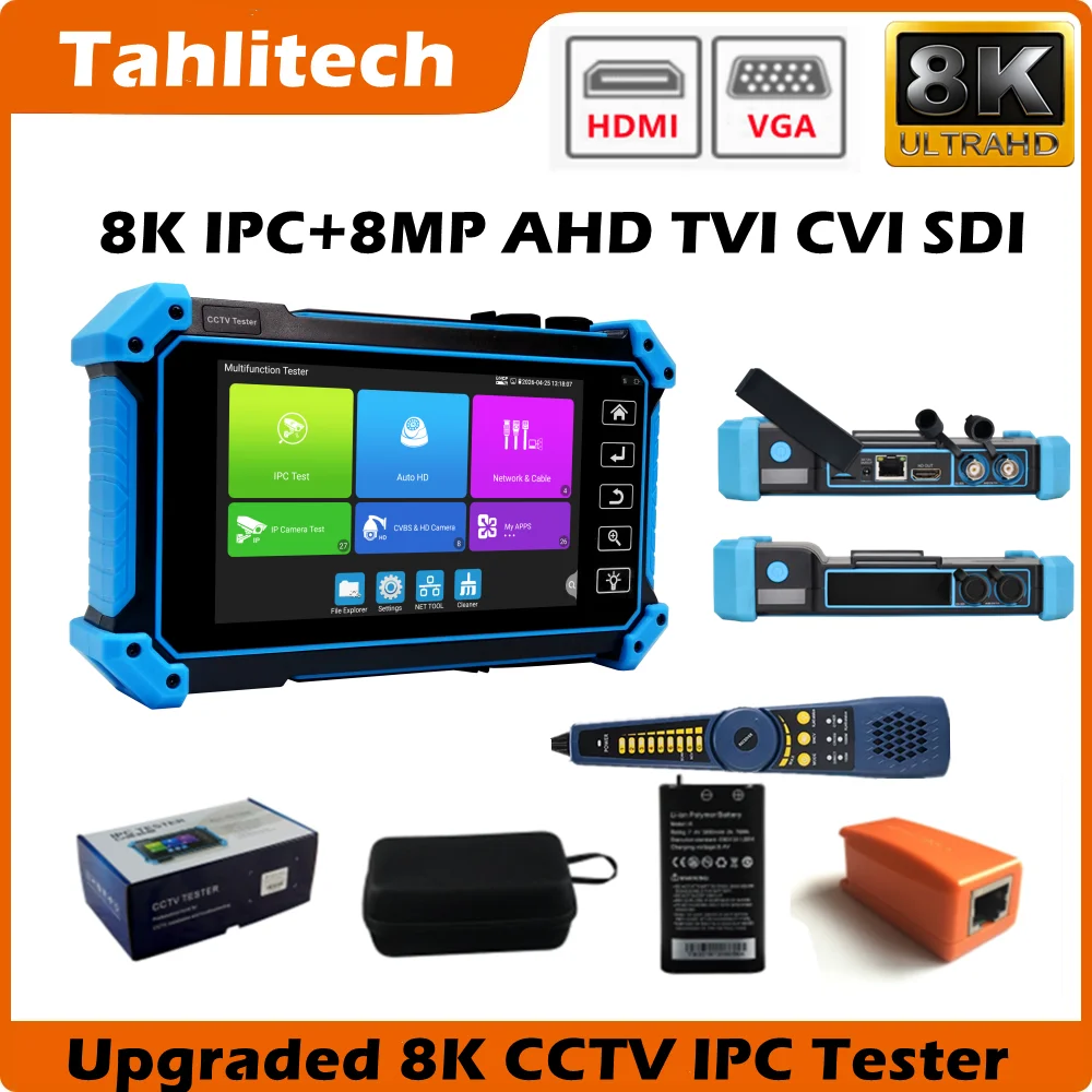 8K IP Camera Tester 8MP CVI TVI AHD Analog Camera Tester monitor VGA & HDMI Input Cable Tracer  Wifi PTZ UTP Cable Tester CCTV