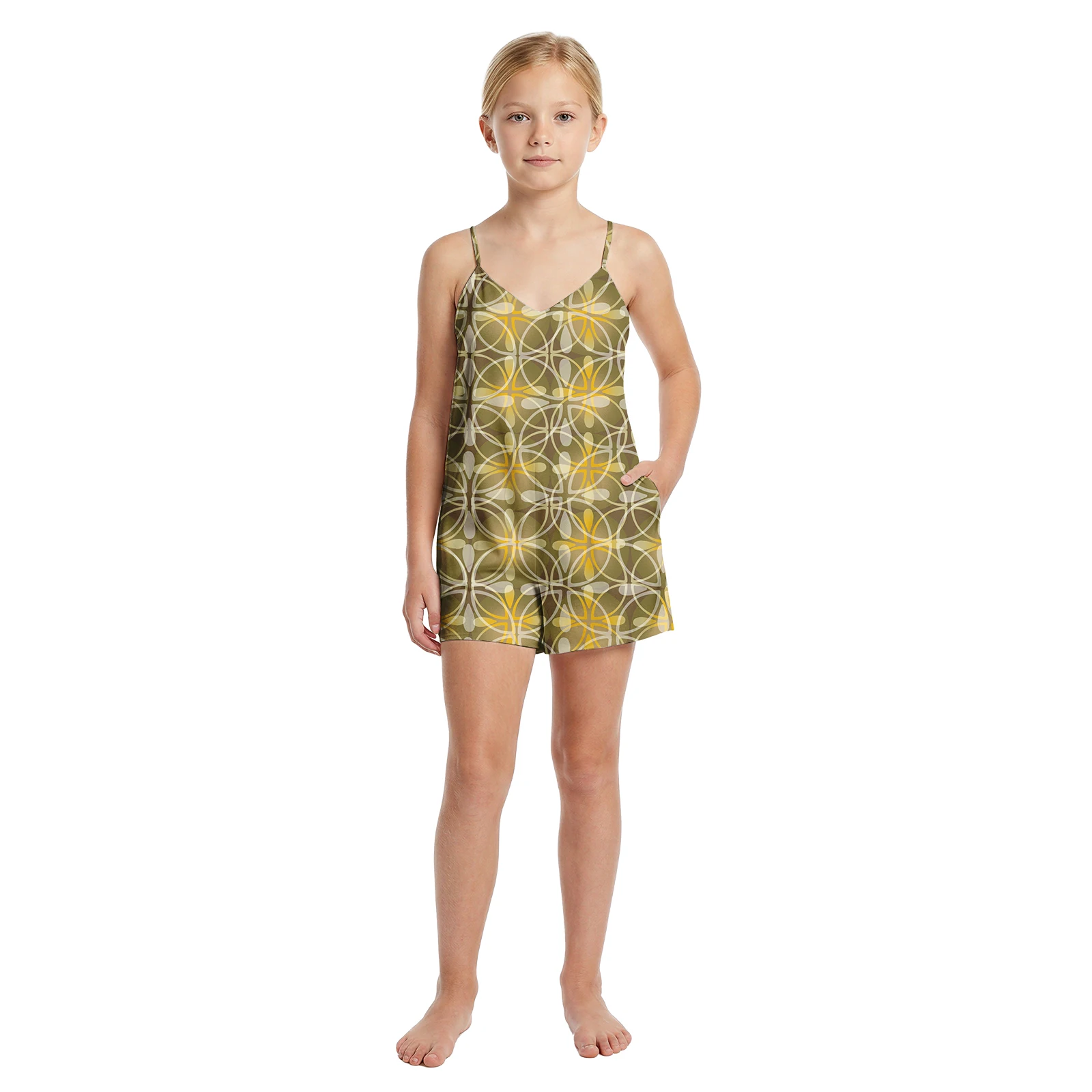 Pacific Fashion Cozy Kids Polynesian Pocket Jumpsuit Girls Hawaiian Romper Shorts Samoan Tribal Lovely Children V-Neck Playsuits