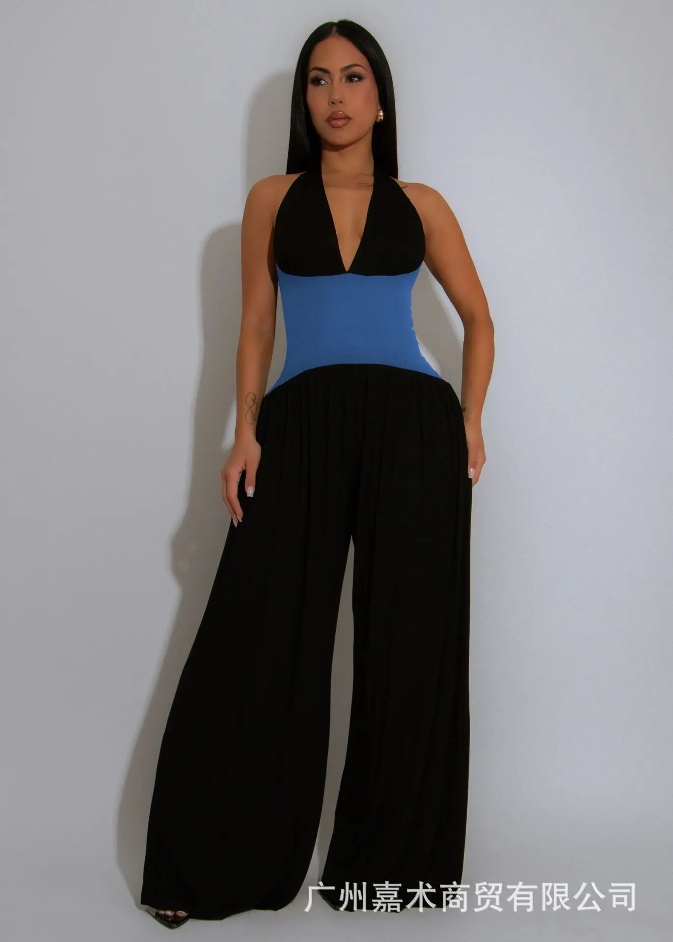 

Summer American European Women's New Fashion Hanging Neck Sleeveless Wide Leg Casual Trendy Elegant Jumpsuits Female Clothes
