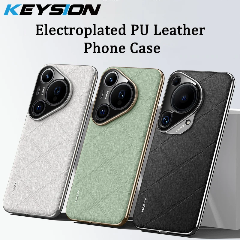 KEYSION Grid Pattern Leather Case for Huawei Pura 70 Ultra P70 Plating PC Camera Protection Phone Cover for Huawei Pura 70 Pro+