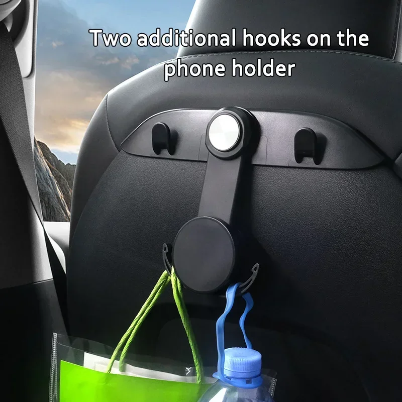Hipacool Car Seat Back Hook for Tesla Model 3/Y/3 Highland Car Phone Holder Stand Magnetic with Hooks Car Interior Accessories