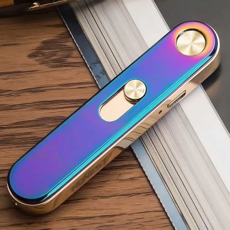 USB charging ultra-thin windproof metal lighter, men's and women's electronic cigarette lighter, fashionable gift view 4