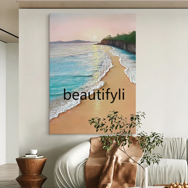 Living room decorative painting sea waves beach texture hand-painted oil painting porch corridor sunrise painting