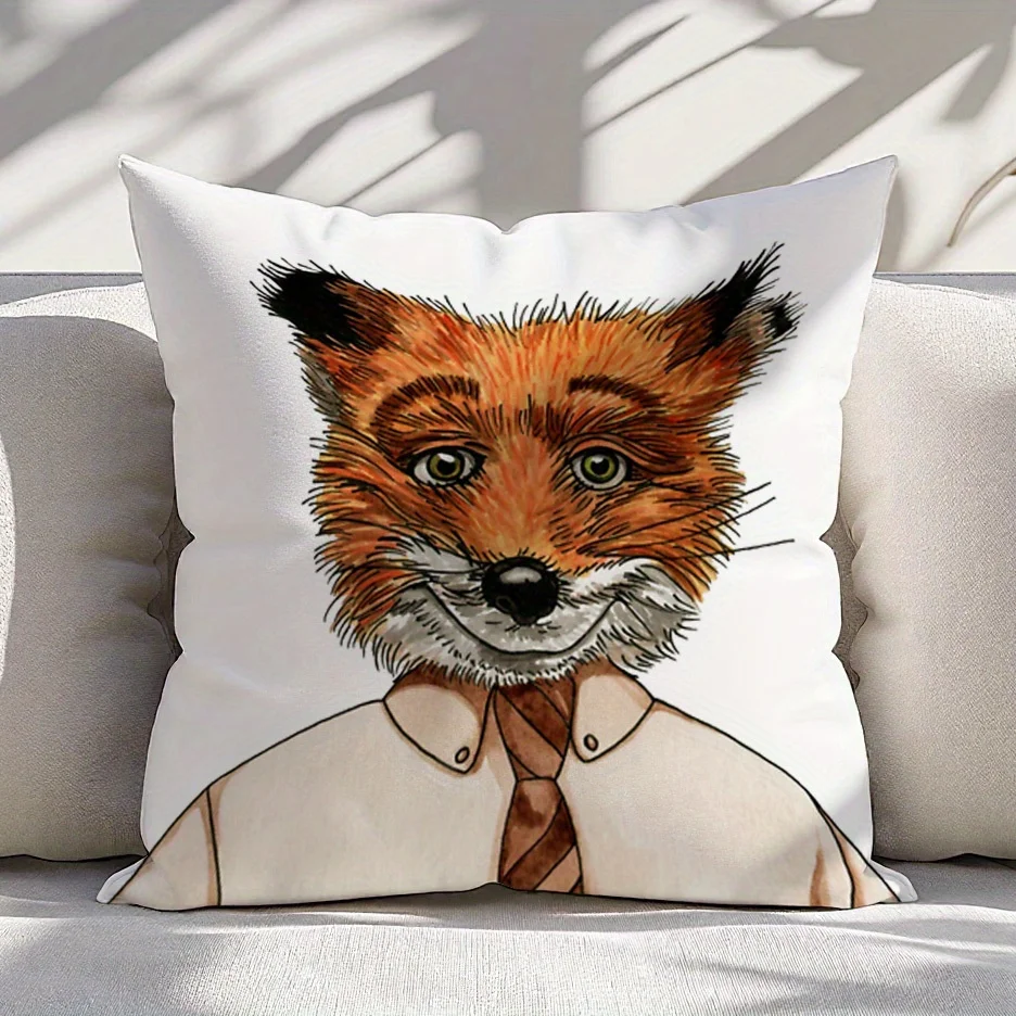1pc Mr. Fox Pillow Cover Autumn Woodland Theme Polyester 16x16/18x18/20x20in Zipper Washable No Insert