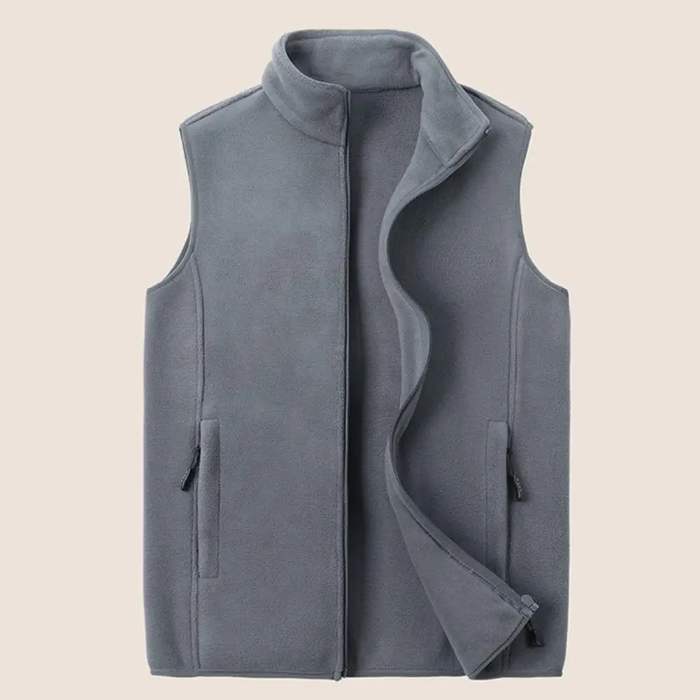 

Stand-up Collar Vest Men's Polar Fleece Vest with Stand-up Collar Double Side Pockets Sleeveless Zipper Closure for Autumn