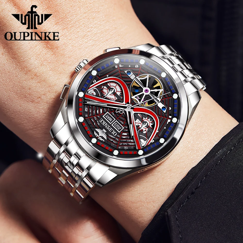 OUPINKE 3250 Mechanical Watch for Men Spider Dial Multi-function Date 316L stainless steel Luminous Automatic Men's Watches