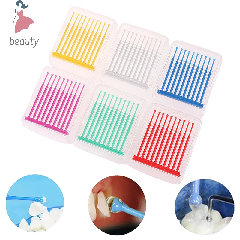 10Pcs/Box Dental Disposable Micro Applicator Brush Stick Adhesive Tip Applicator For Tooth Crown Porcelain Veneer Dentistry