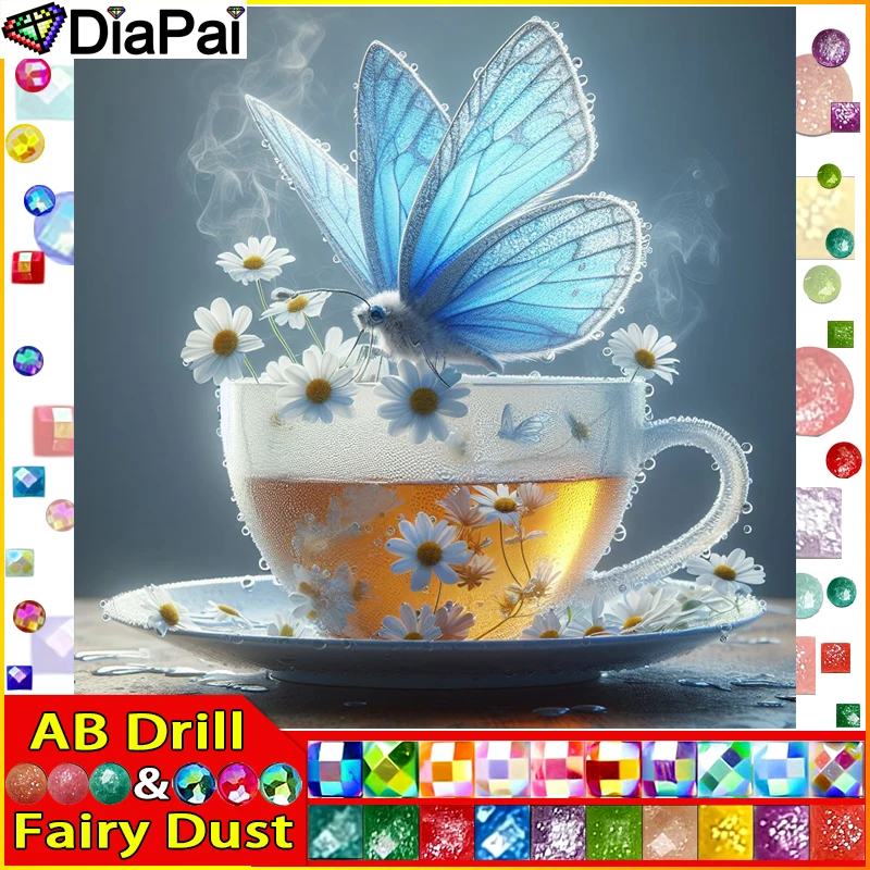 

DIAPAI сказочная пыль AB 5D DIY алмазная живопись "чашка-бабочка" полная дрель смола Алмазная вышивка крестиком домашний декор