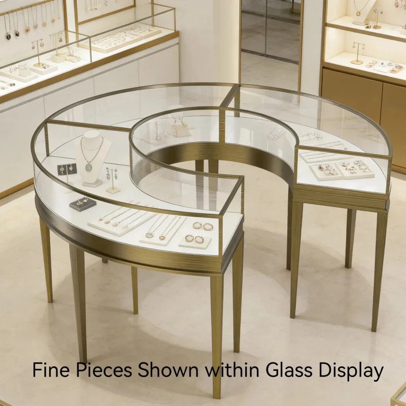 custom.Premium Tempered Glass & Metal Heavy Duty Round Showcase Jewelry Watch Display Stand High-End Stores