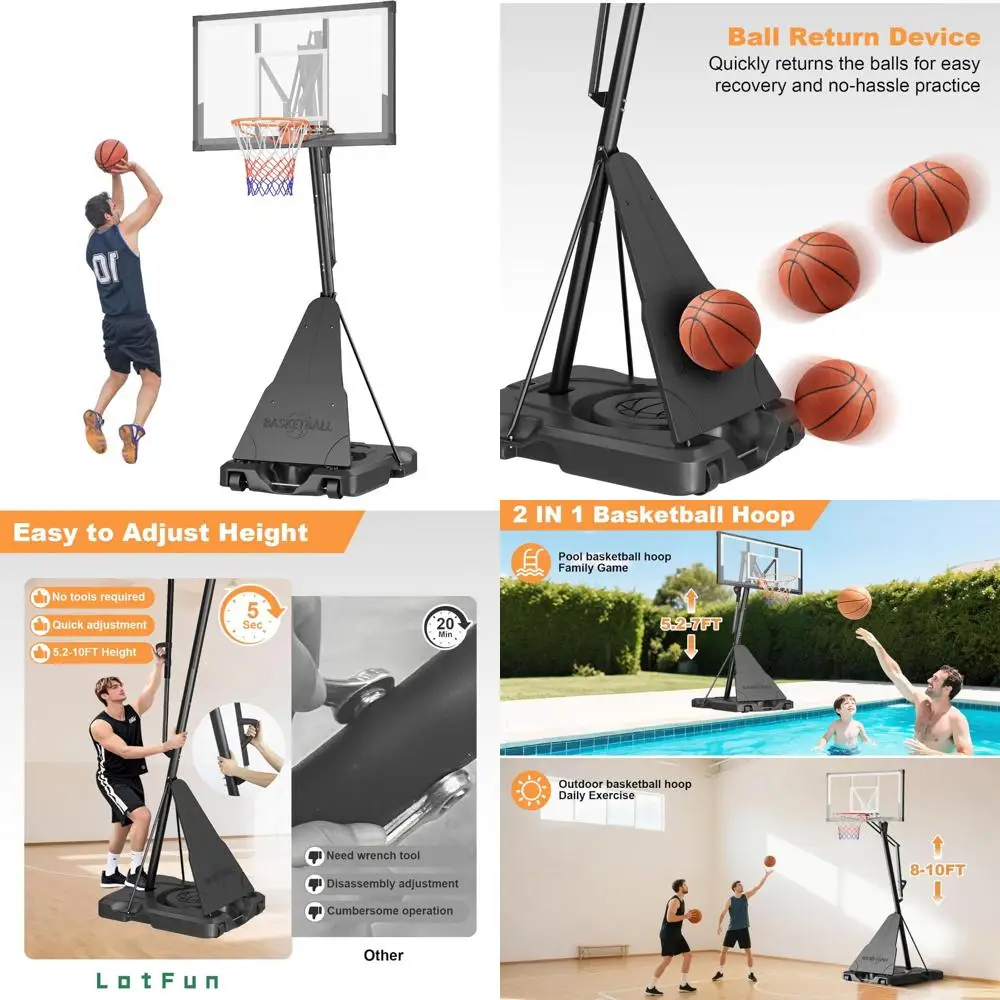 

Открытое баскетбольное кольцо с небьющейся пластиной 44 дюйма и регулируемой вороточной системой длиной 5–5 футов для регулирования игр