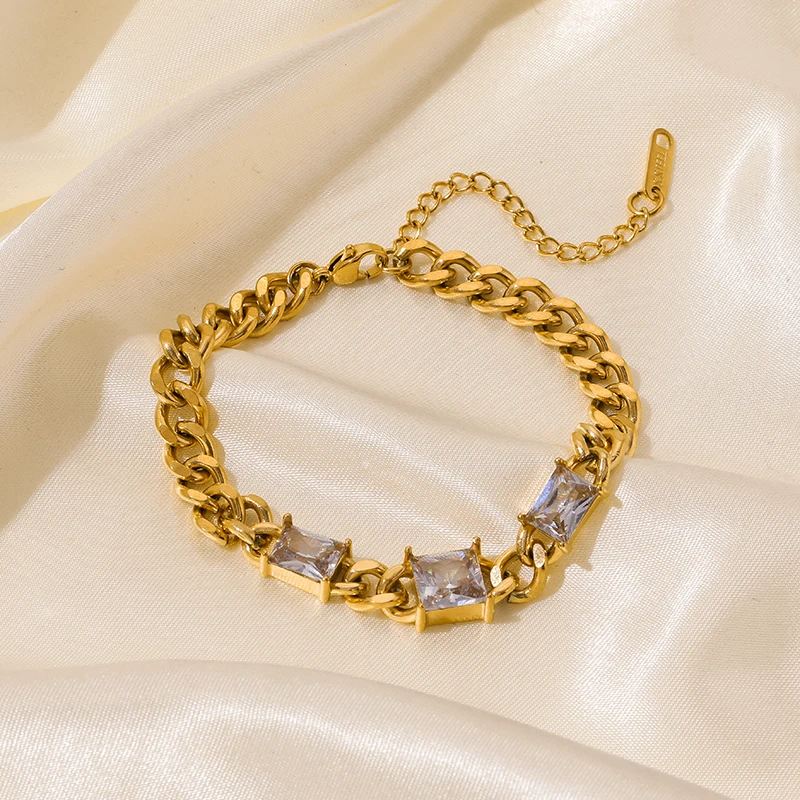 EILIECK 316L Edelstahl Einfache Zirkonia-Kettenarmbänder für Damen Wasserdicht Luxuriöser Glitzer Stilvoller Charm-Schmuck Geschenke – Detail 11
