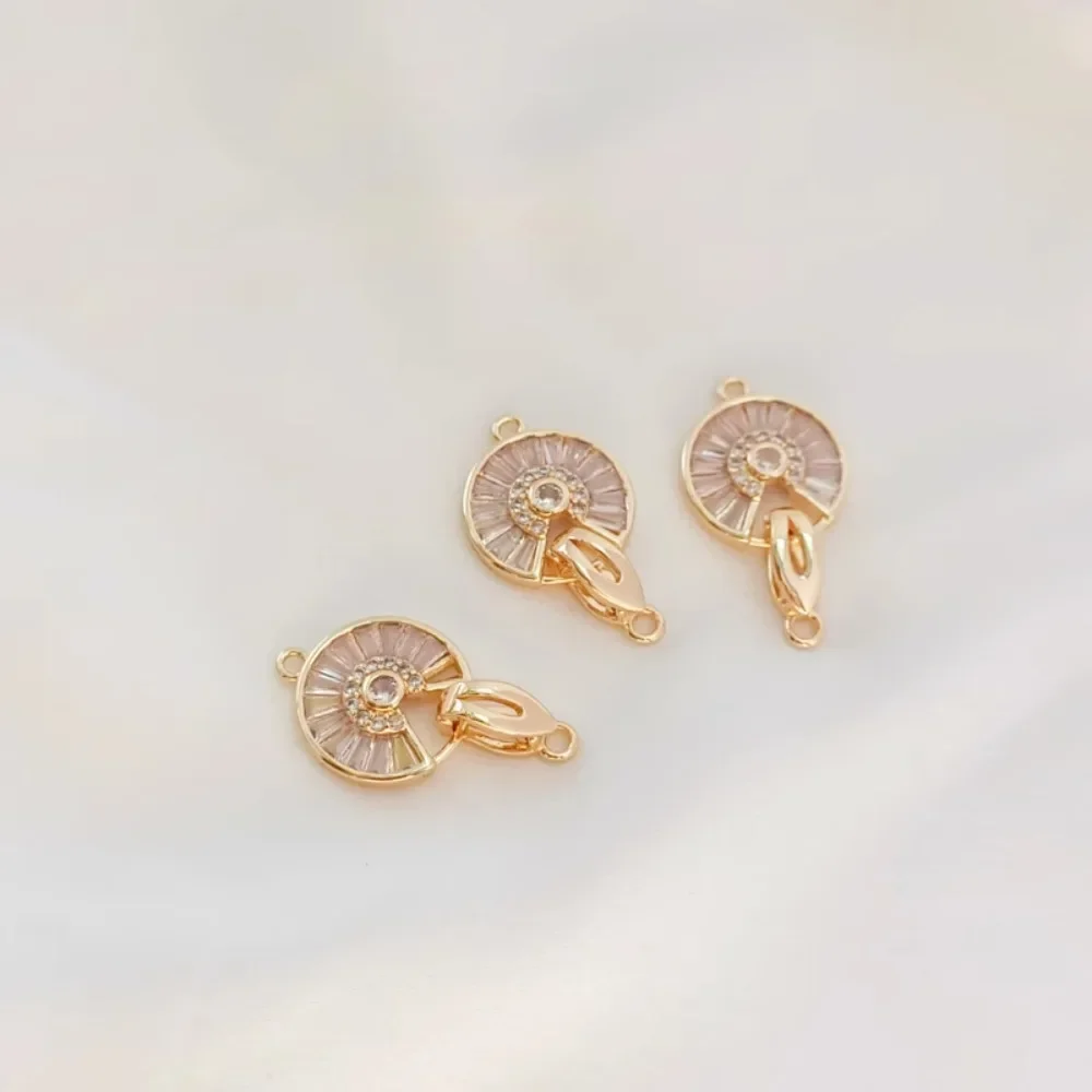 

14K Gold-plated, Inlaid with Trapezoid Zircon, Round Connecting Buckle, Bracelet Head, DIY Jewelry and Accessory