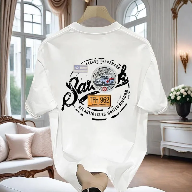 Summer 230g heavy cotton fashion versatile short-sleeved t-shirt men's fashion casual printed half-sleeved top