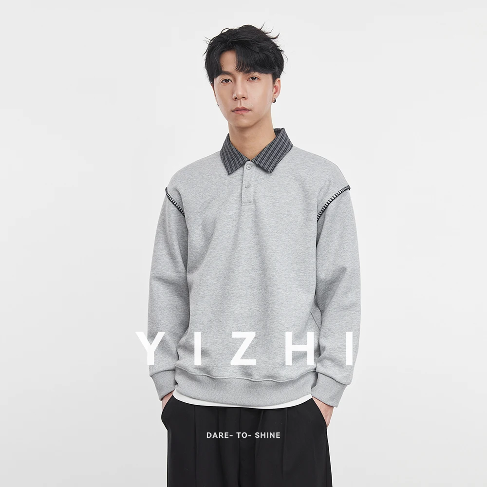 Sweat-shirt deux pièces pour hommes, faux poids lourd japonais, nouvelle Niche américaine, revers ample, manches longues, haut tendance pour hommes, automne