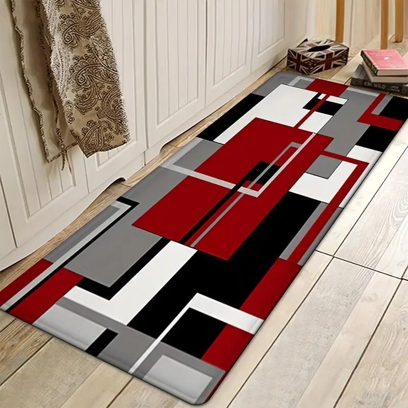 Plaid Line Pattern Kitchen Rug, Non-Slip Cushioned Comfort Standing Mat, Heavy Duty Floor Carpet for Home Sink Laundry, 1PC