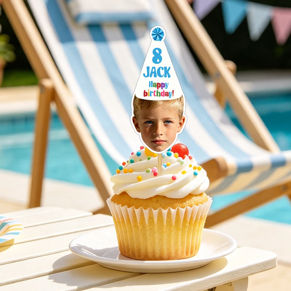 10 Stück personalisierte Cupcake-Topper mit Foto, Name, Alter, 2. Geburtstag, Third Party