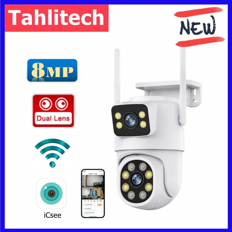 

4K 8MP PTZ WIFI Camera Dual Lens Dual Screen 4X Digital Zoom IP Camera 4MP HD Auto Tracking Outdoor CCTV Surveillance iCSee App