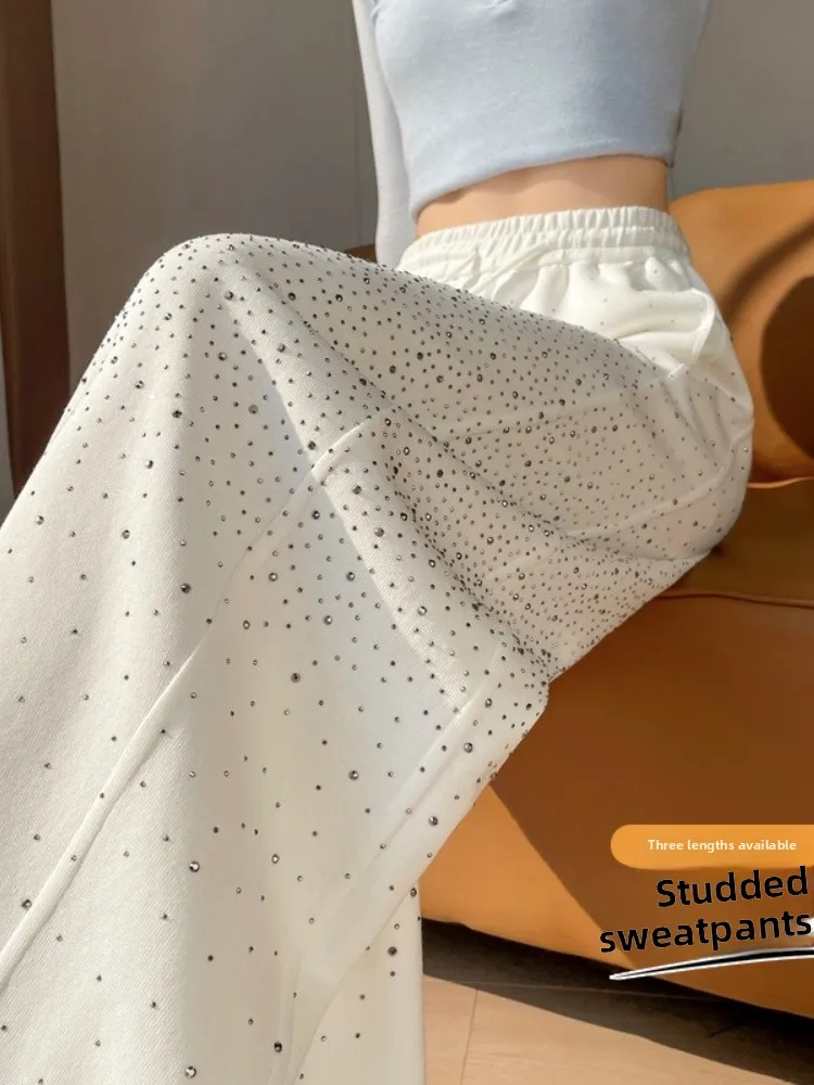 High Waist Drapey Casual Wide Leg Pants Women's Spring Autumn New Style Glitter Star Blade Sweatpants Korean Style Commute Wind