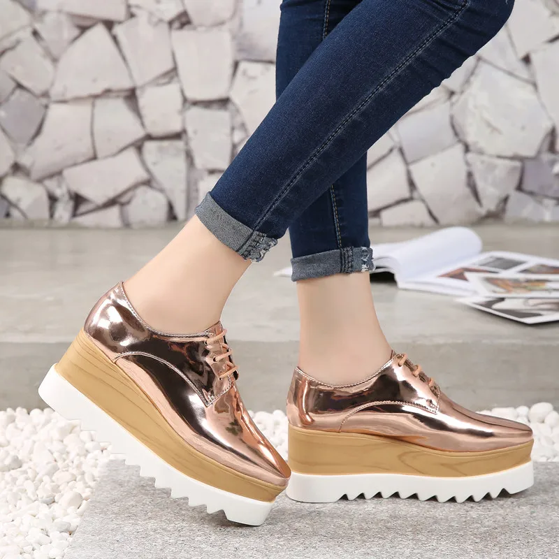 Chunky Sneakers Women Retro Running Stars Shoes Fashion Casual Pig Leather Square Toe Height Increased Platform Shoes