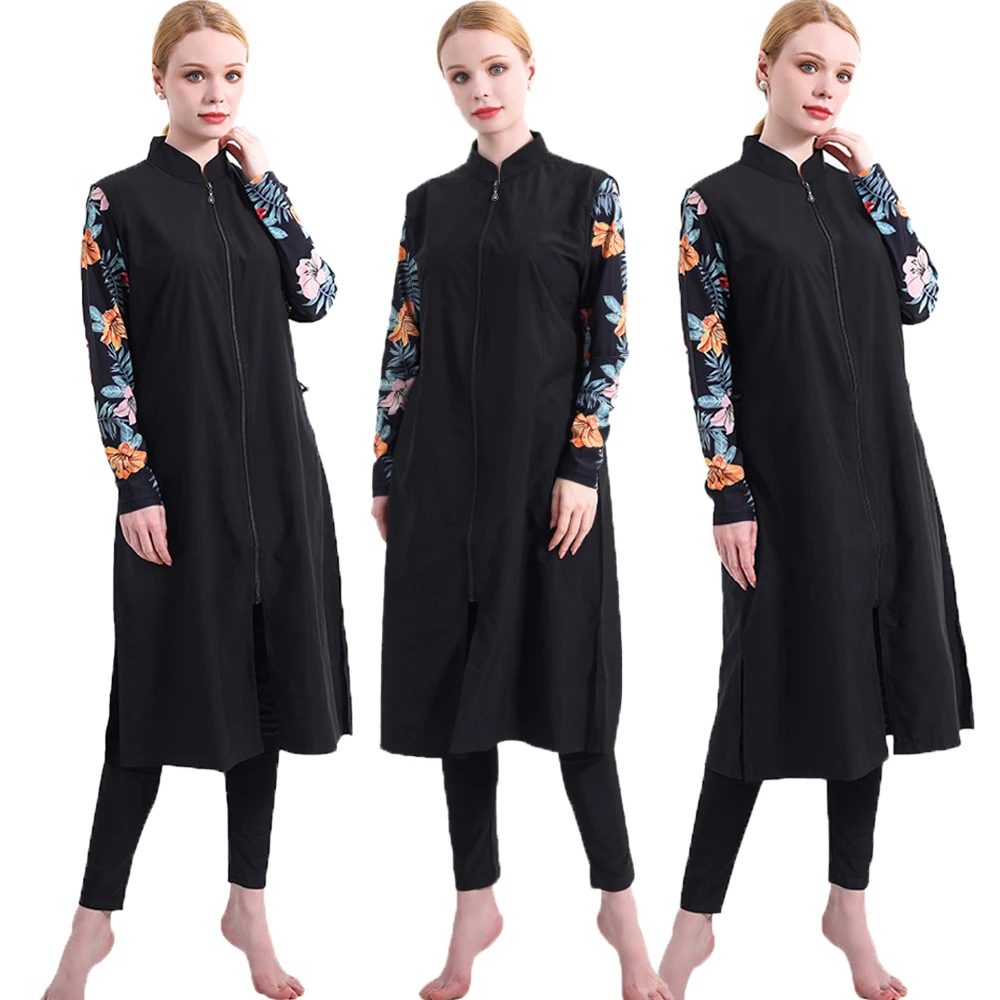 Muslim Modest Burkini Women Long Sleeve Print Swimwear Full Cover Swimsuit Islamic Bathing Suit Beachwear Swimming Costumes Set