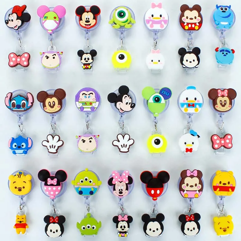 Mickey Minnie Silicone Credit Card Holder Women Men Kid Student Retractable Badge Reel ID Name Bus Card Badge Holder