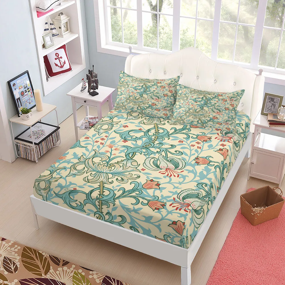 

William Morris Larkspur Vintage DIY Fitted Sheet Set King Queen Double Full Size Bed Linen Set 25cm Deep