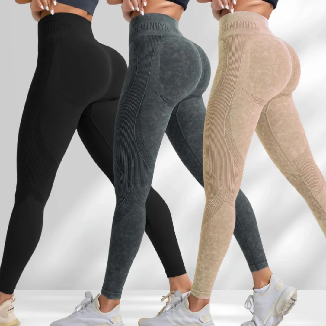 Damen High-Waist Nahtlose Yoga-Hose mit Buchstabenmuster, Sandgewaschen, Po-Lifting, Eng anliegende Taille, für Sport und Outdoor, Modische Leggings – Detail 3